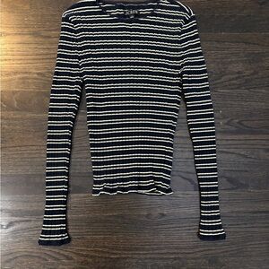J. Crew Navy and White Pointelle Long-Sleeve T-shirt in Stripe